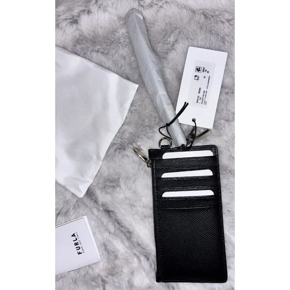 Furla Classic Credit Card Case Leather Wallet Black NWT - Picture 3 of 6